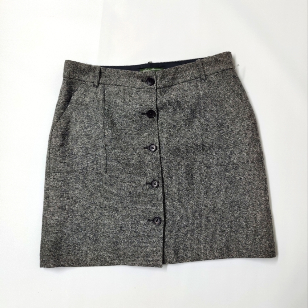 Eddie Bauer Brown Wool Blend Tweed Button Front Lined Academia Skirt